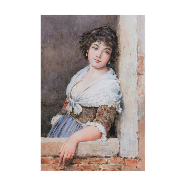 Attribué à Eugen Alfons VON BLAAS, Jeune Italienne à la fenêtre