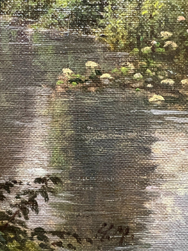 Ecole Impressionniste  - A La Balançoire, Circa 1880. Monogrammé Hm