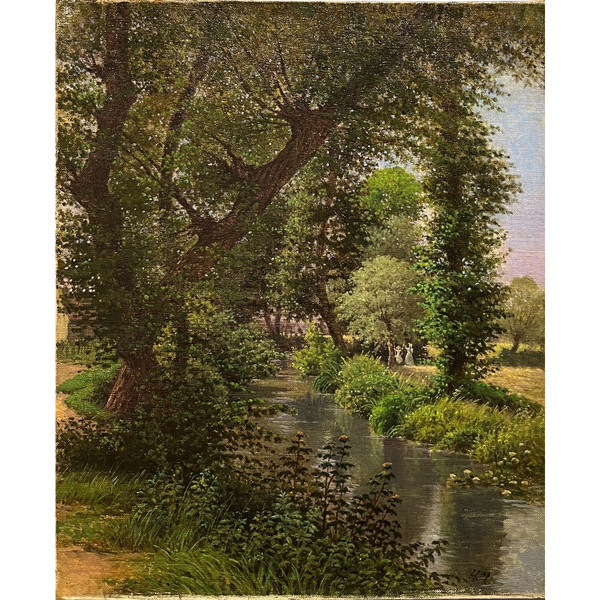 Ecole Impressionniste  - A La Balançoire, Circa 1880. Monogrammé Hm