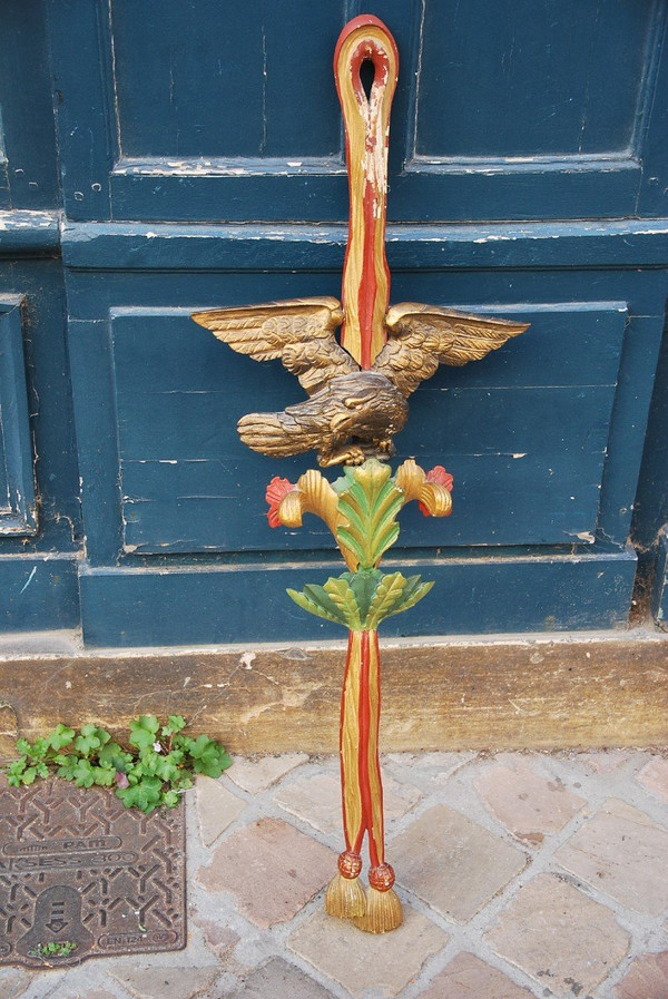 Element En Bois Sculpté Avec Aigle XIX