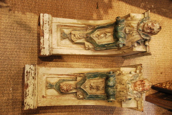 Importante Coppia Di Consolle D Apllique, Testa D'Angelo Luigi XIV