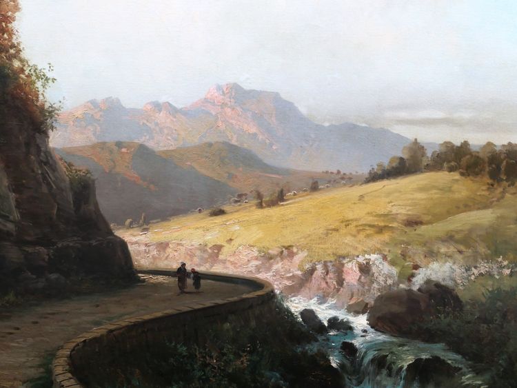 Alfred GODCHAUX, Pyrenean landscape with two figures on a path (VERY LARGE FORMAT)