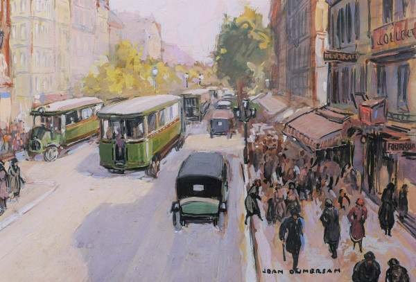 Jean DUMERSAN, Veduta animata davanti alla Porte Saint-Denis a Parigi
