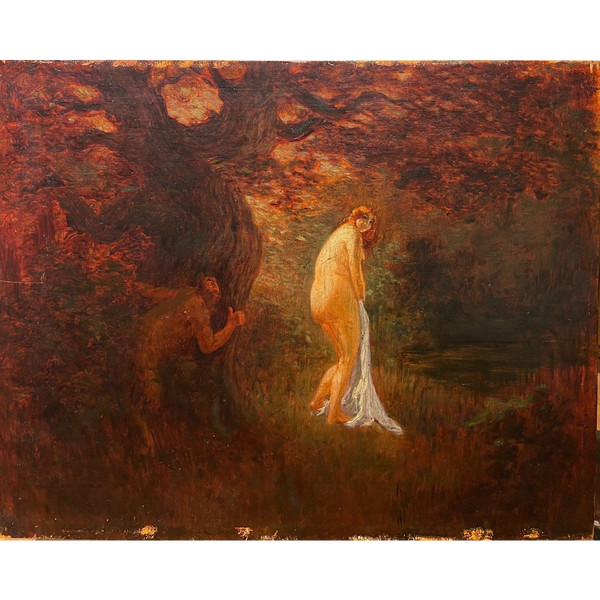 Sigismond Jeanès (1863-1939) - Indiskretion, Faun Und Nymphe, Circa 1900