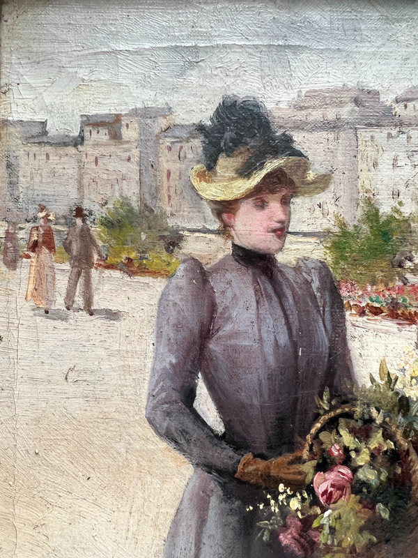 Ecole Française De La Fin Du 19ème Siècle - Paris, Elegante Bouquetière