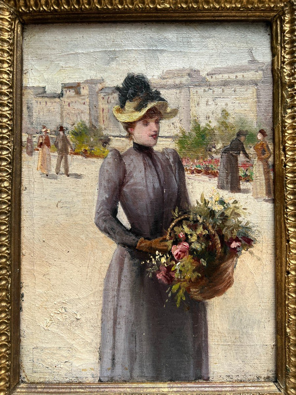 Ecole Française De La Fin Du 19ème Siècle - Paris, Elegante Bouquetière