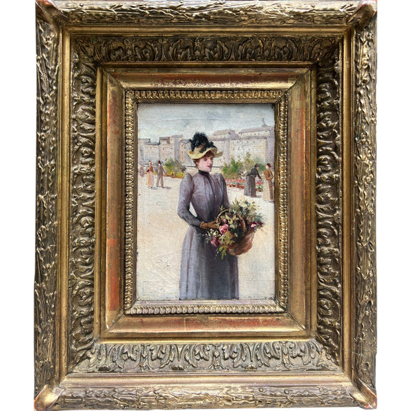 Ecole Française De La Fin Du 19ème Siècle - Paris, Elegante Bouquetière
