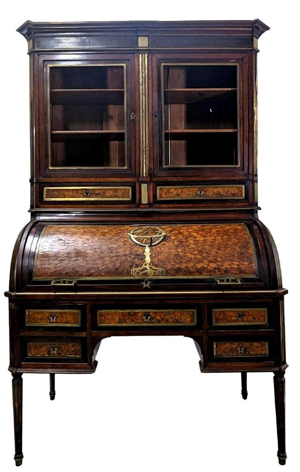 Secrétaire à Cylindre d'époque Louis XVI En Marqueterie De  Bois De Bout époque Fin XVIIIème ,
