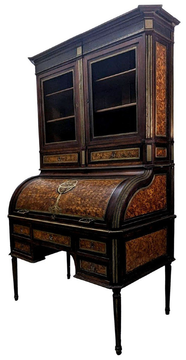 Secrétaire à Cylindre d'époque Louis XVI En Marqueterie De  Bois De Bout époque Fin XVIIIème ,