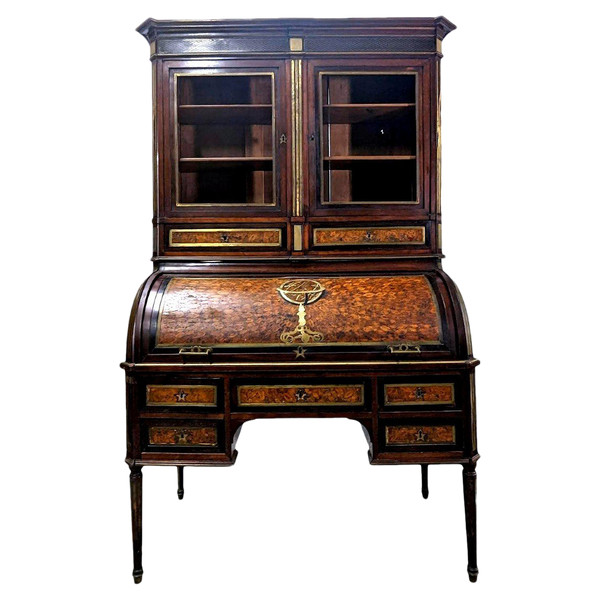 Secrétaire à Cylindre d'époque Louis XVI En Marqueterie De  Bois De Bout époque Fin XVIIIème ,