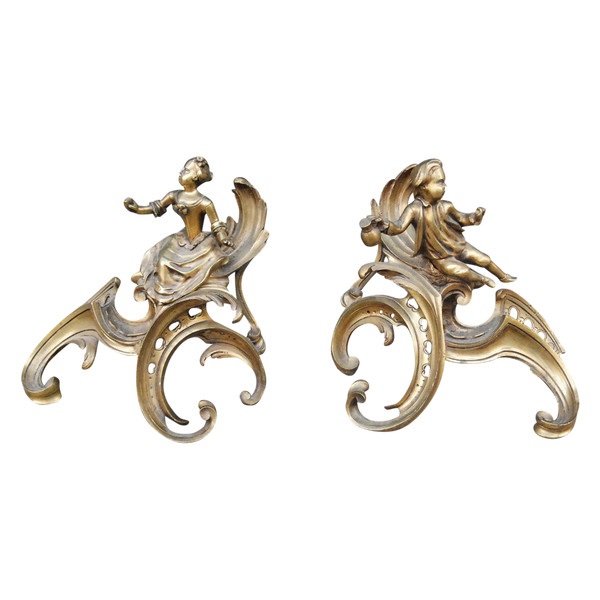 Paar Andirons aus Louis-XV-Bronze