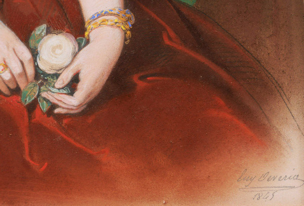 Eugène DEVERIA, Portrait de femme tenant une rose