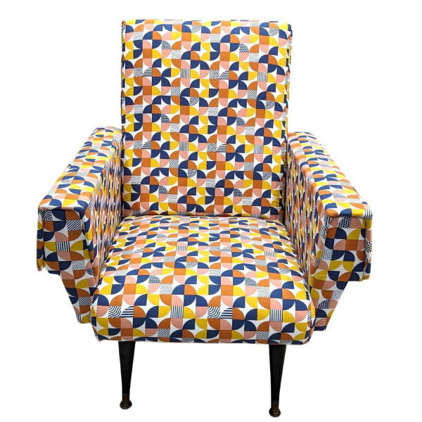 Fauteuil  Design 1950 Recouverts De Tissu Vintage