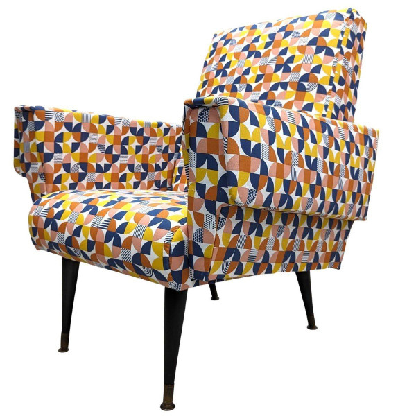 Fauteuil  Design 1950 Recouverts De Tissu Vintage