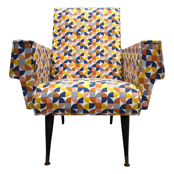 Fauteuil  Design 1950 Recouverts De Tissu Vintage
