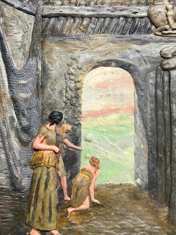 Desnoyer (xix-xx) - Pêcheurs à l'Antique - Polychrome Wax Bas Relief, 1909