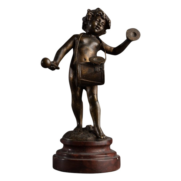 Bronzo di un putto musicista, Auguste Moreau (1834 - 1917)