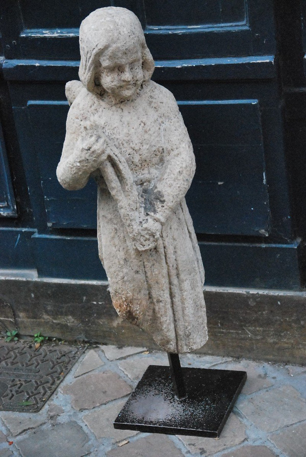 Grand Ange En Pierre Calcaire Du XIXe siècle