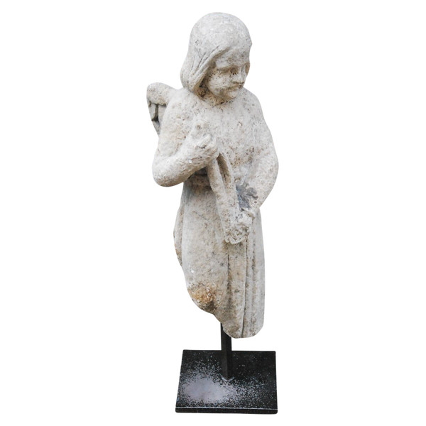 Grand Ange En Pierre Calcaire Du XIXe siècle