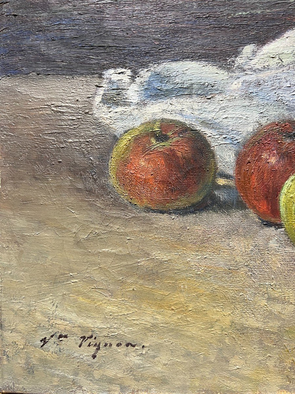 Victor Vignon (1847-1909) - Stillleben mit Äpfeln und Tischdecke, Circa 1890