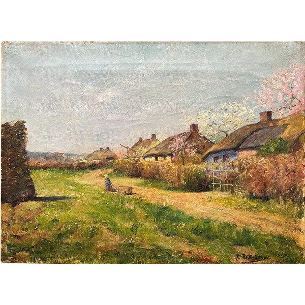 Henri BERCHMANS (1856-1911) - Ferme Et Cerisiers En Fleurs - Signed
