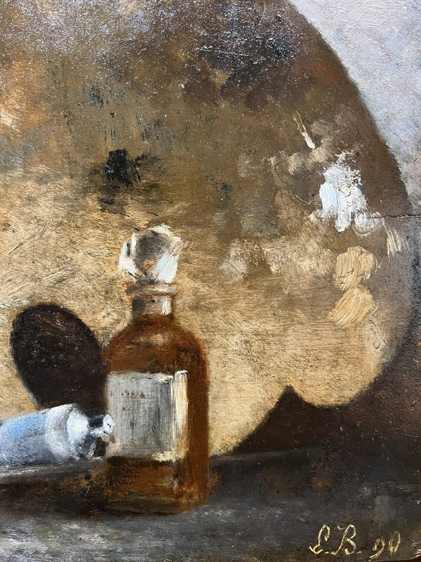 Ecole Française Impressionniste - Palette, Tubes De Couleurs Et Pinsels, Monogramm Lb, 1890
