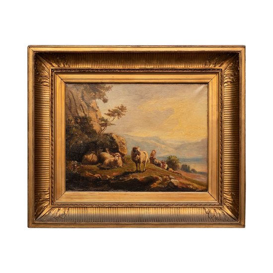 Thérèse ORNI (XIXè) - Jeune berger et bergère et leurs moutons