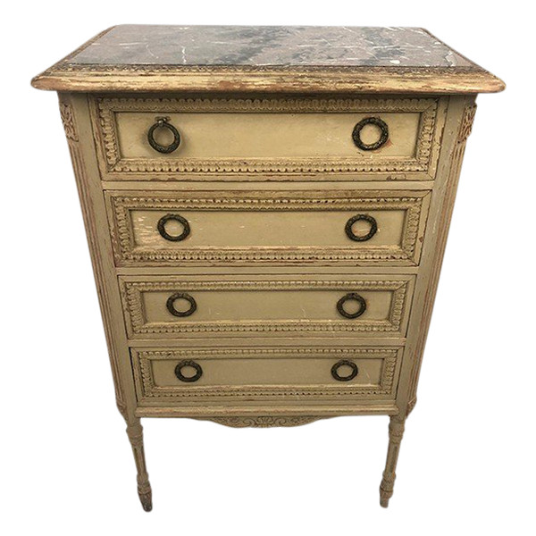 Kommode im Louis XVI-Stil aus cremefarben lackiertem Holz, um 1900