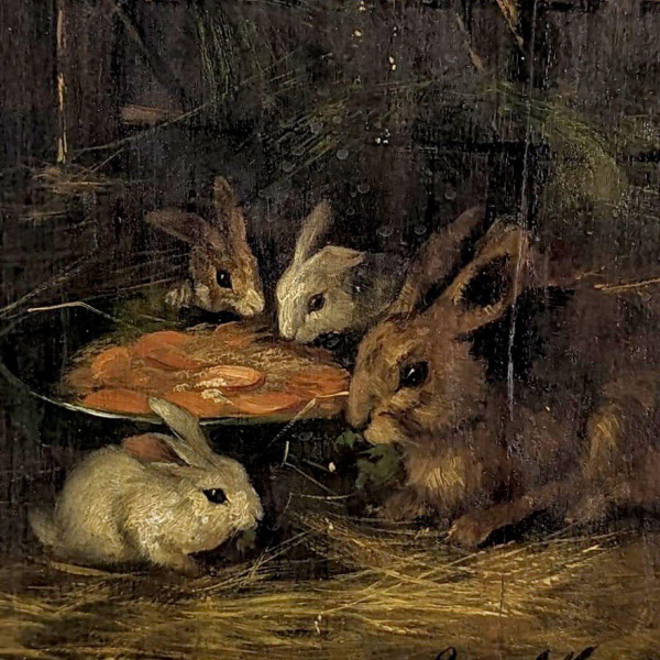 Huile Sur Toile Aux Petits Lapins d'époque XIXème  Par Brunel De  Neuville