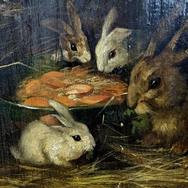 Huile Sur Toile Aux Petits Lapins d'époque XIXème  Par Brunel De  Neuville
