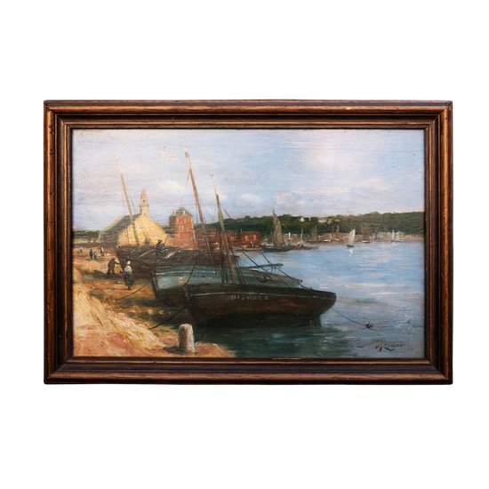 Gerard ROUX dit ROUXE (XXè) - Camaret. Le port avec l'église de Rocamadour et la tour Vauban, en arrière-plan. 