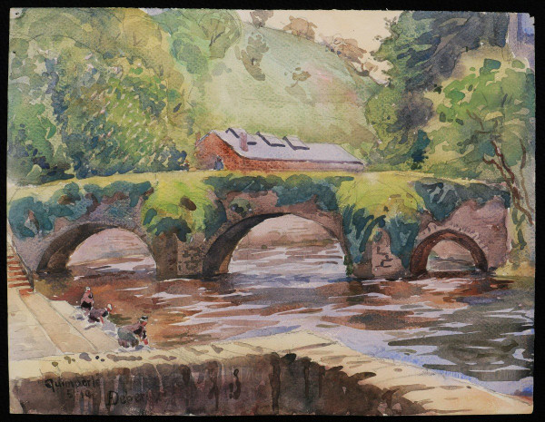 André Alfred DEBERGUE, Wäscherinnen unter der Lovignon-Brücke in Quimperlé