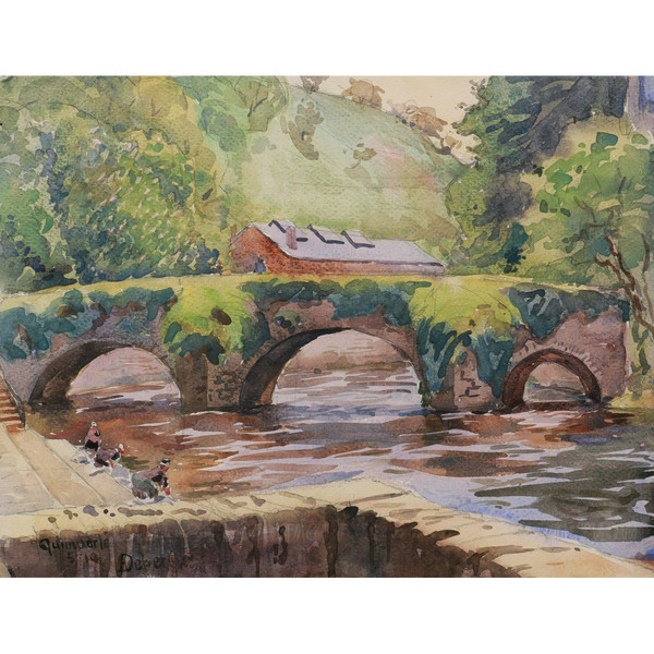 André Alfred DEBERGUE, Wäscherinnen unter der Lovignon-Brücke in Quimperlé