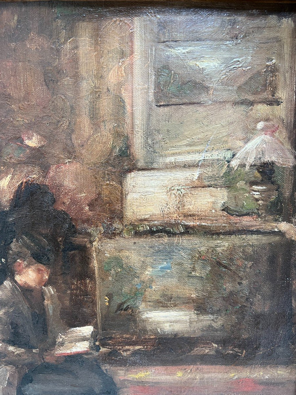 Scuola francese del XIX secolo - Entourage di Edouard Vuillard Interno, donna che legge
