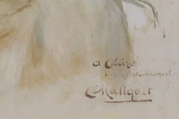 Claire MALICET, Porträt einer brünetten Frau mit blauen Augen