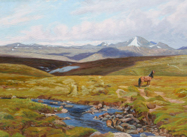 Johannes Marius Hartmann MÜLLER, Cavalli a Høvringen in Norvegia (grande formato)