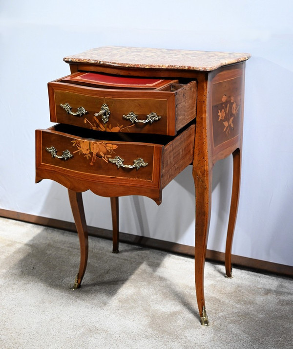 Petite Table Chiffonnière en Bois de Rose et Noyer, style Louis XV – 2ème Moitié XIXe