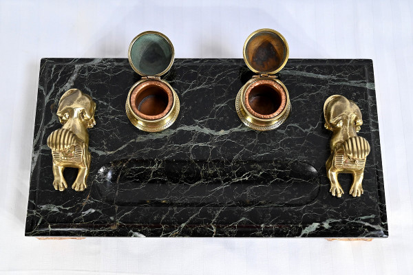 Inkwell in Bronze and Marble, Empire style - 1st part of the 19th century