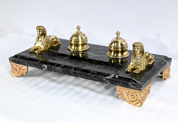Inkwell in Bronze and Marble, Empire style - 1st part of the 19th century