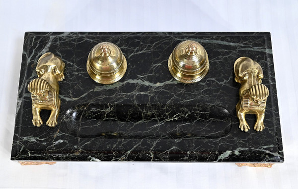 Inkwell in Bronze and Marble, Empire style - 1st part of the 19th century