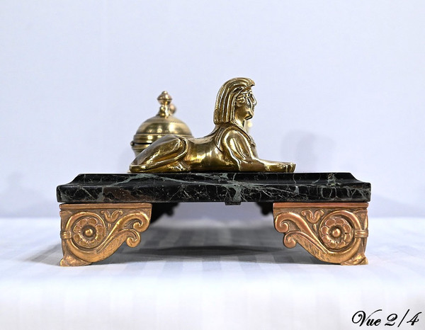 Inkwell in Bronze and Marble, Empire style - 1st part of the 19th century