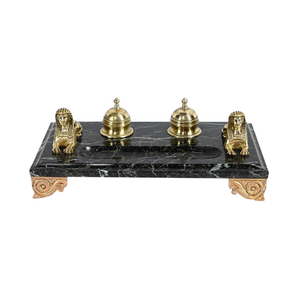 Inkwell in Bronze and Marble, Empire style - 1st part of the 19th century