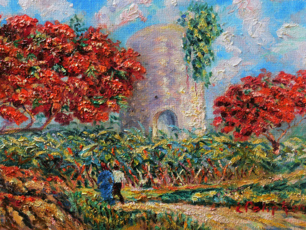 Émile POLIPHENE, The Tower of Père Labat surrounded by flamboyant trees