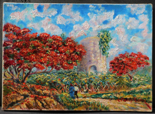 Émile POLIPHENE, The Tower of Père Labat surrounded by flamboyant trees