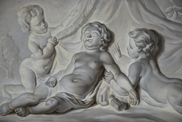 Suite Of 4 Putti Painted Canvases Attributable To Piat Joseph Sauvage Late 18th Century