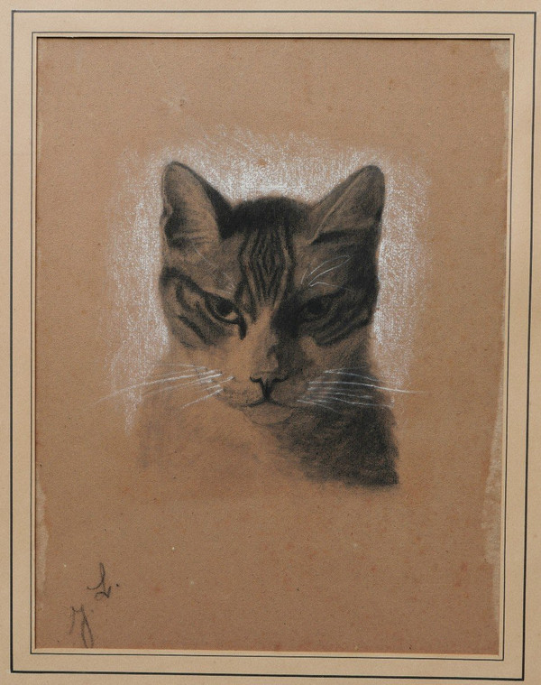 Attribué à Jules LAURENS, Tête de chat