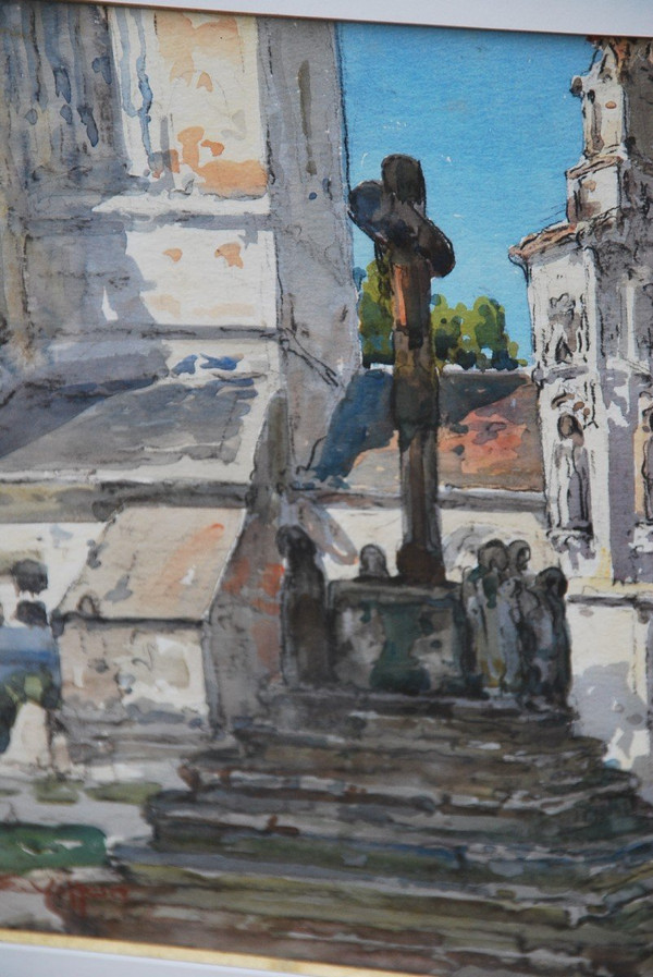 Saint Tregonnec , Aquarelle  Signée De Villon