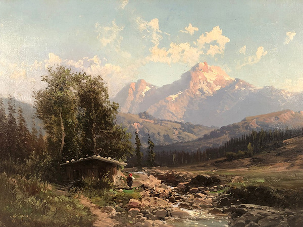 Emile Godchaux (1860-1938), mountain landscape oil on canvas signed, framed