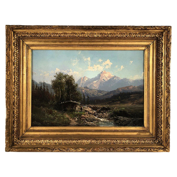 Emile Godchaux (1860-1938), mountain landscape oil on canvas signed, framed