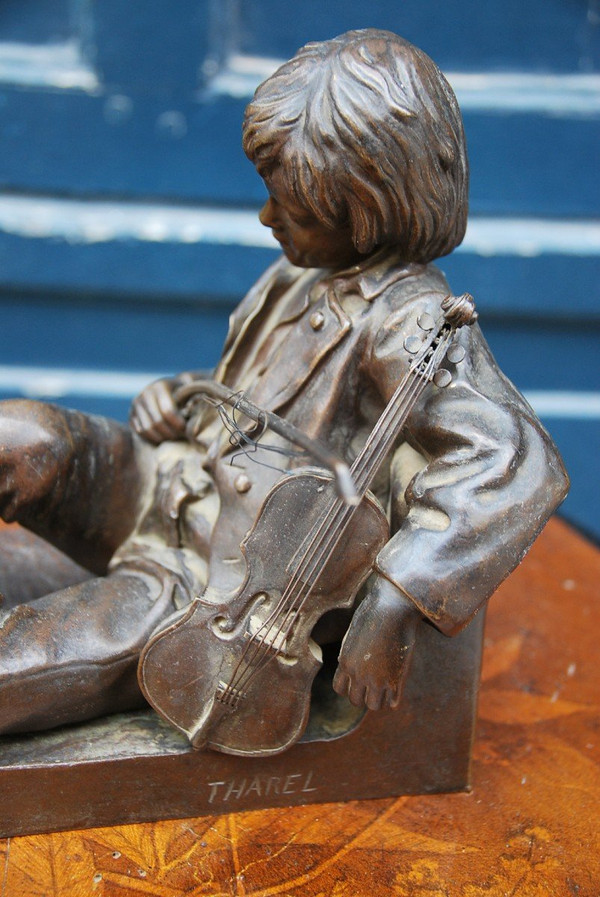 Violinist, Bronze Signed De Tharel